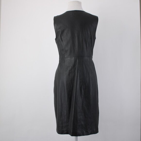 Elie Tahari Dress Sz 8 Black Sleeveless Zipper 100% Leather Poly Bodycon Dress - Picture 8 of 16